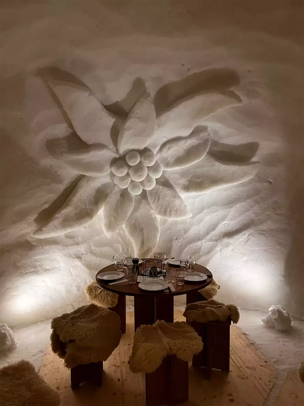 Fondue dinner in an igloo